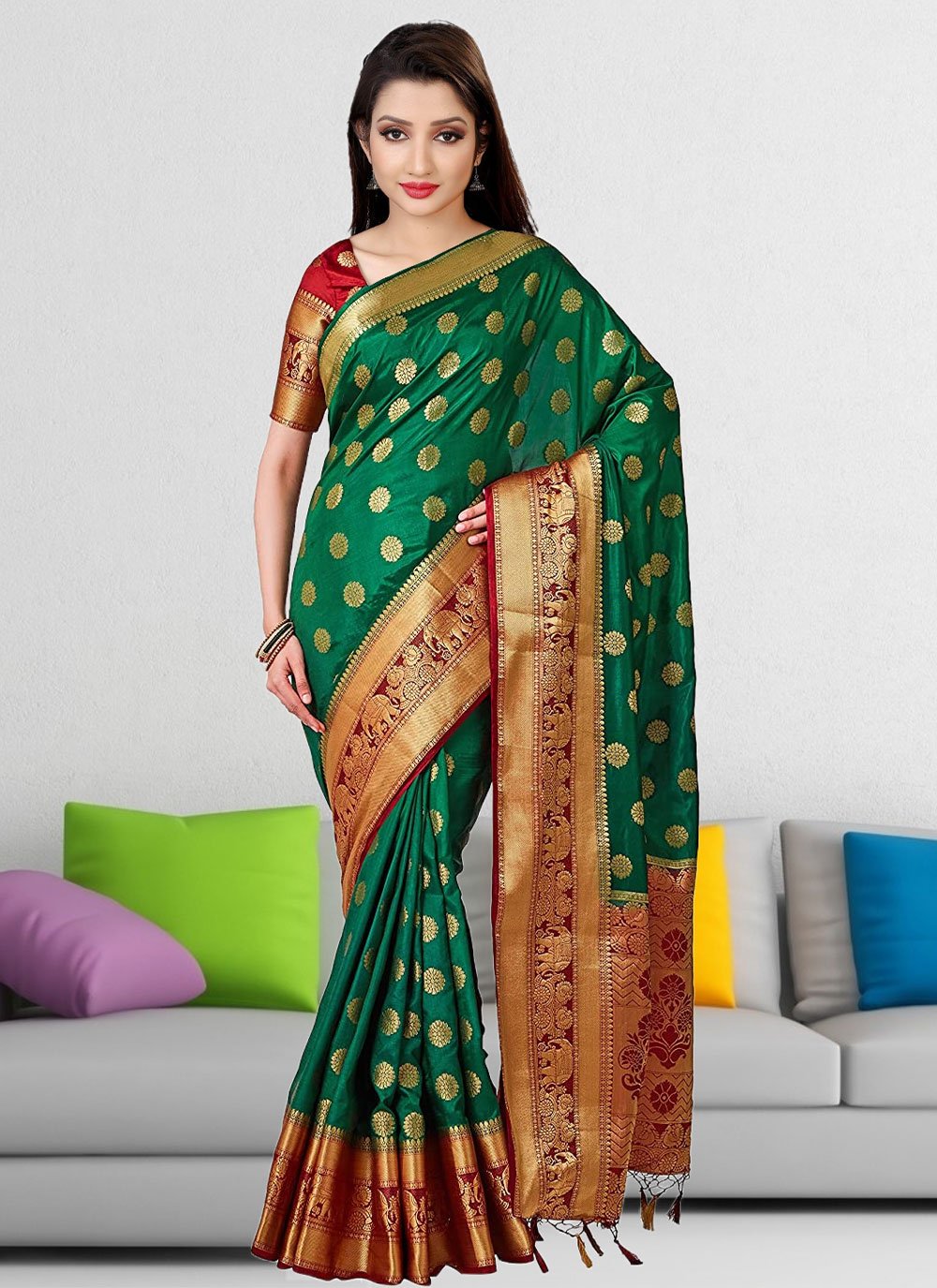 Trendy Saree Kanjivaram Silk Green Hand Work Saree