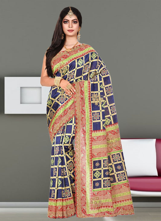 Silk Saree Kanjivaram Silk Multi Colour Hand Work Saree