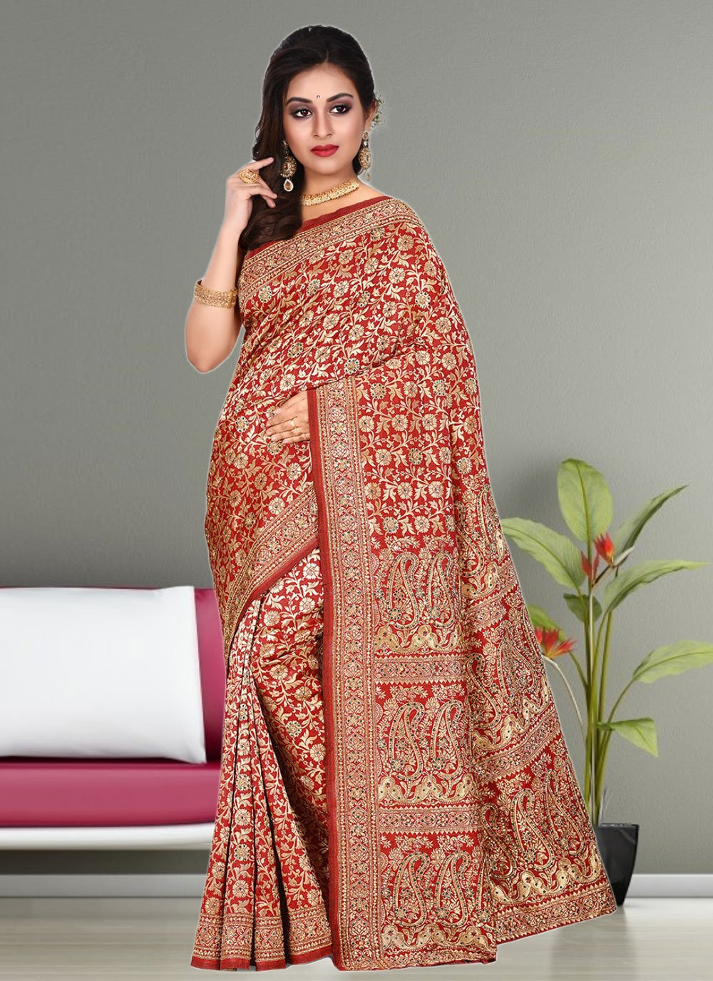 Silk Saree Kanjivaram Silk Red Hand Work Saree