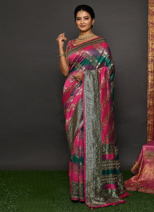 Classic Kanjivaram Silk Multi Colour Hand Work Saree