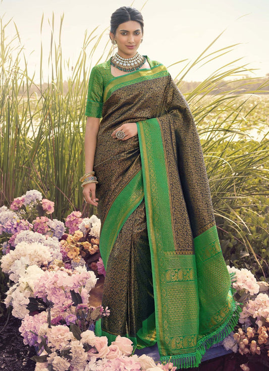 Contemporary Kanjivaram Silk Black Jacquard Work Saree