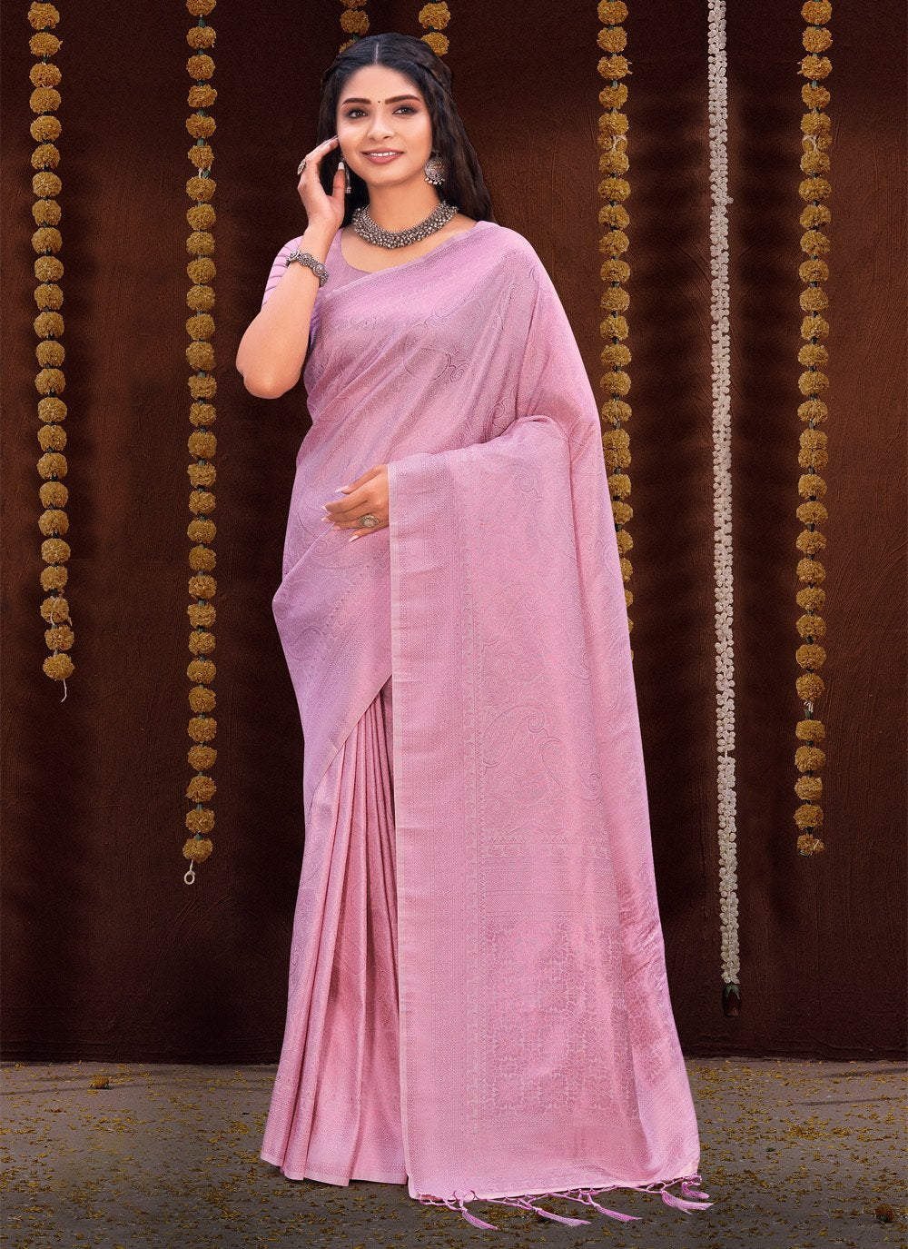 Designer Kanjivaram Silk Mauve Fancy Work Saree