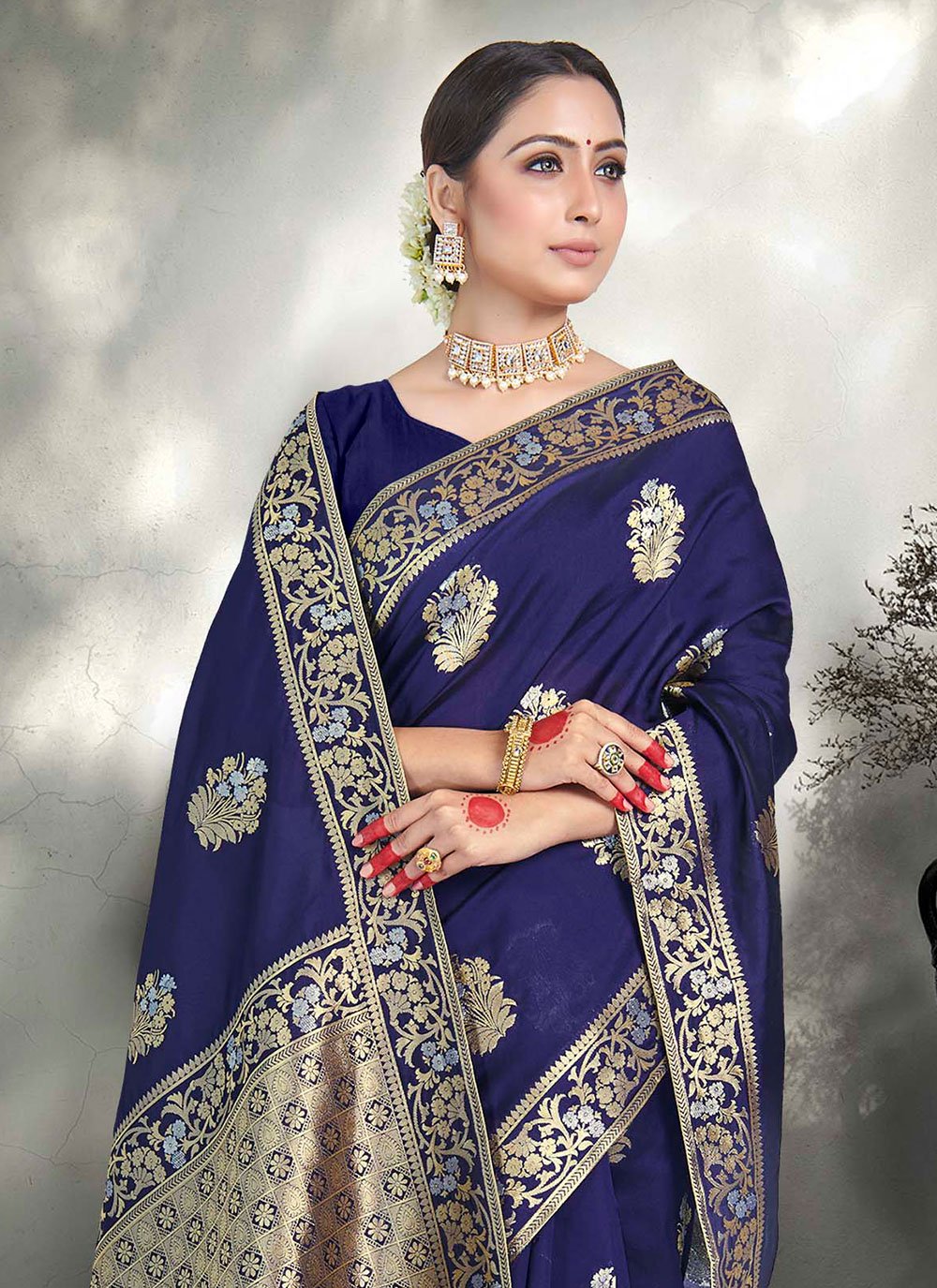 Contemporary Art Silk Kanjivaram Silk Blue Weaving Saree