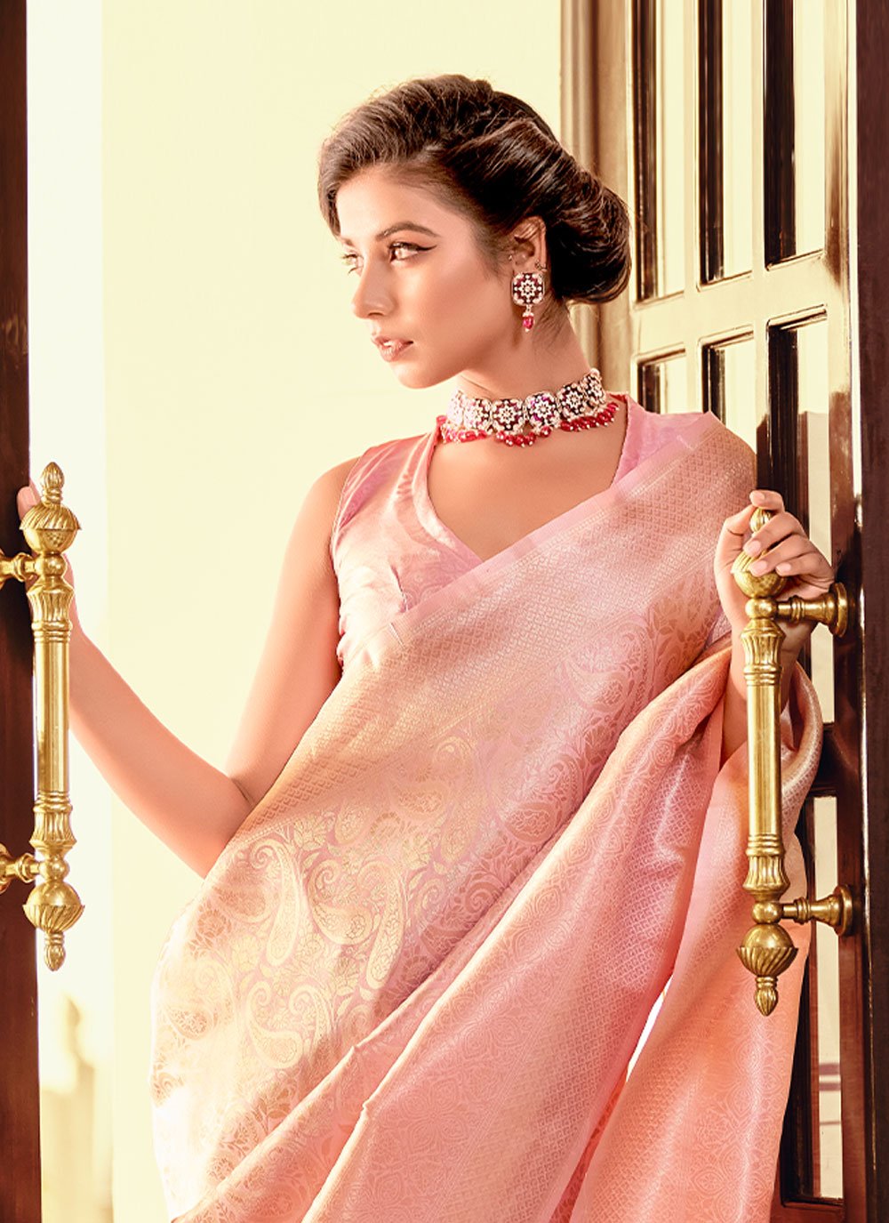 Classic Kanjivaram Silk Pink Woven Saree