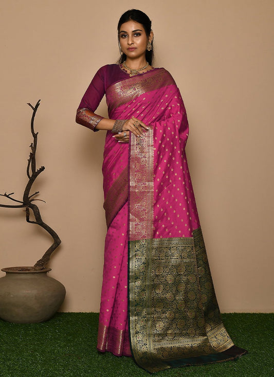 Classic Kanjivaram Silk Pink Weaving Saree