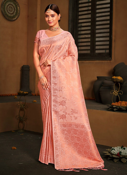 Traditional Saree Kanjivaram Silk Pink Weaving Saree