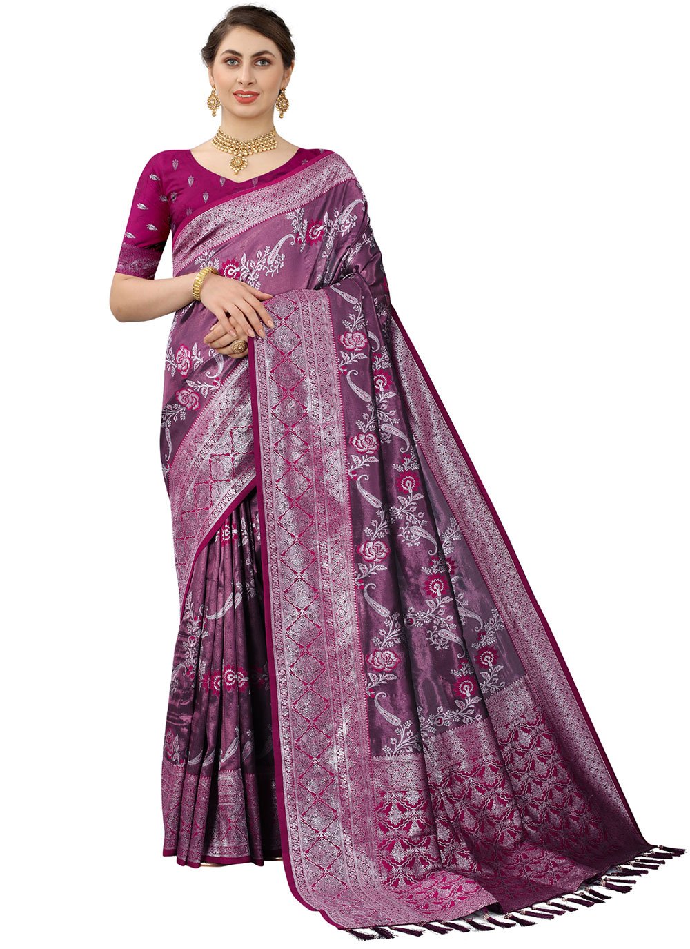 Classic Kanjivaram Silk Purple Weaving Saree