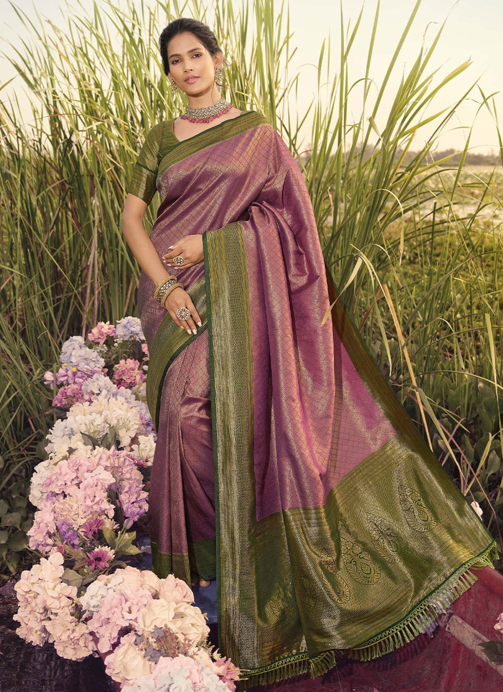 Classic Kanjivaram Silk Purple Jacquard Work Saree