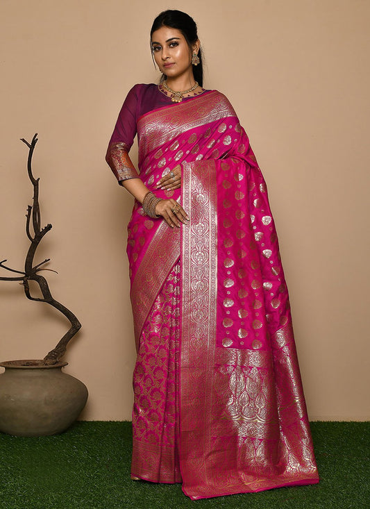 Classic Kanjivaram Silk Rani Weaving Saree