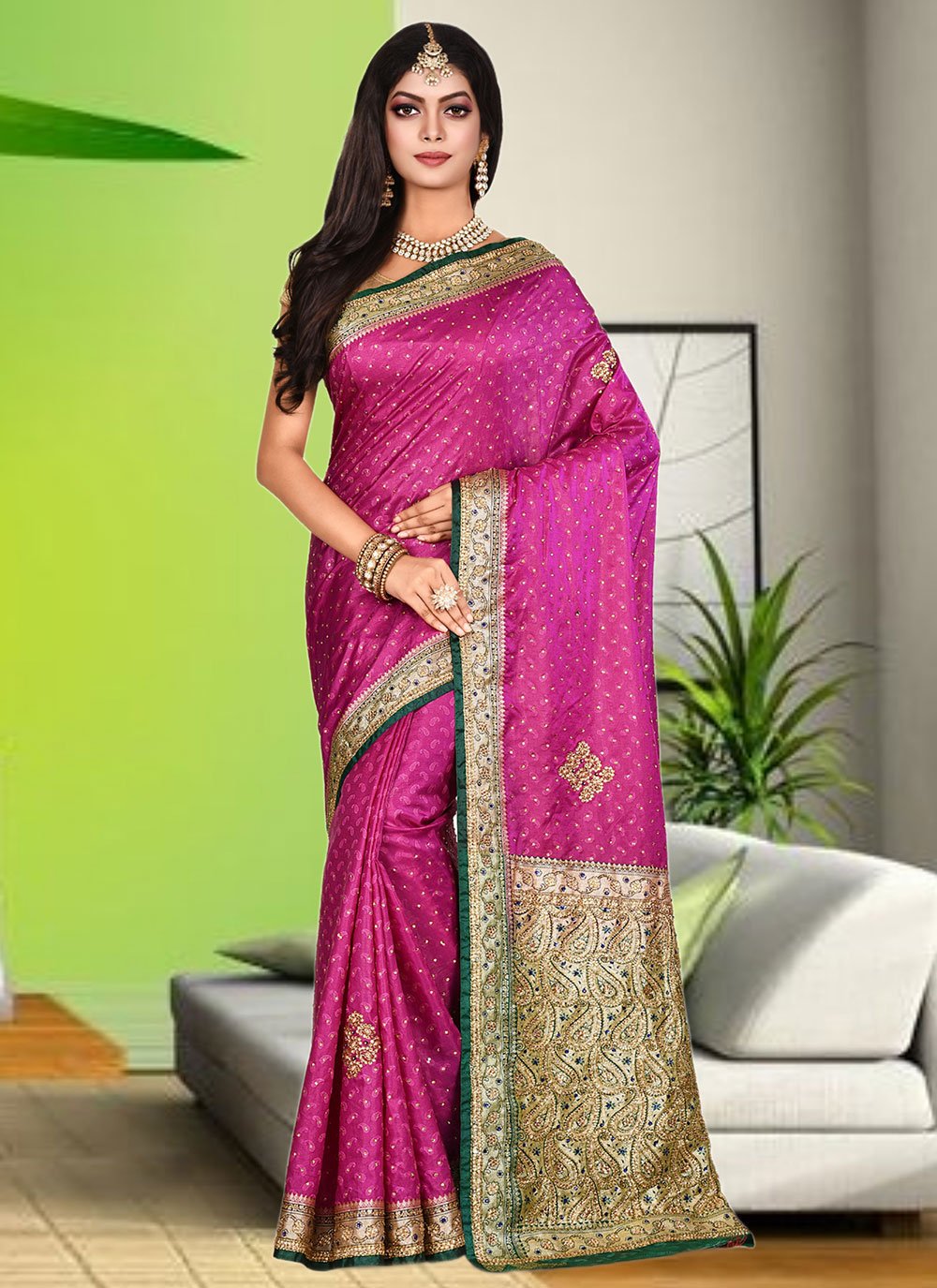 Trendy Saree Kanjivaram Silk Rani Hand Work Saree