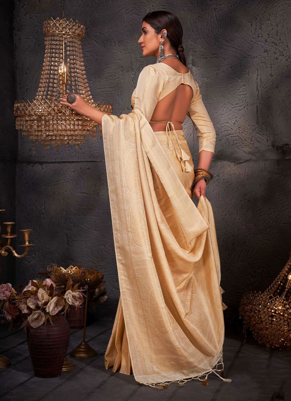 Classic Kanjivaram Silk Cream Woven Saree