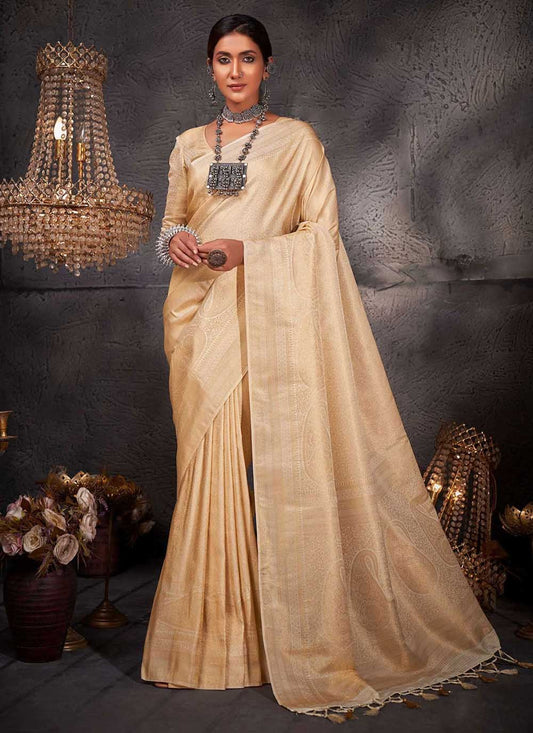 Classic Kanjivaram Silk Cream Woven Saree