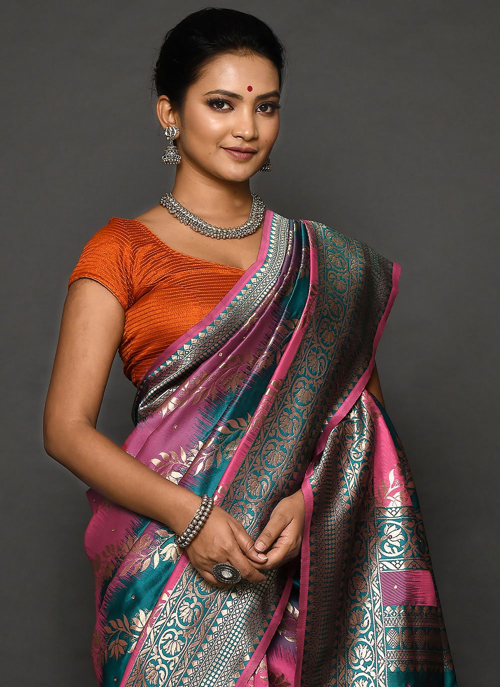 Trendy Saree Kanjivaram Silk Multi Colour Hand Work Saree