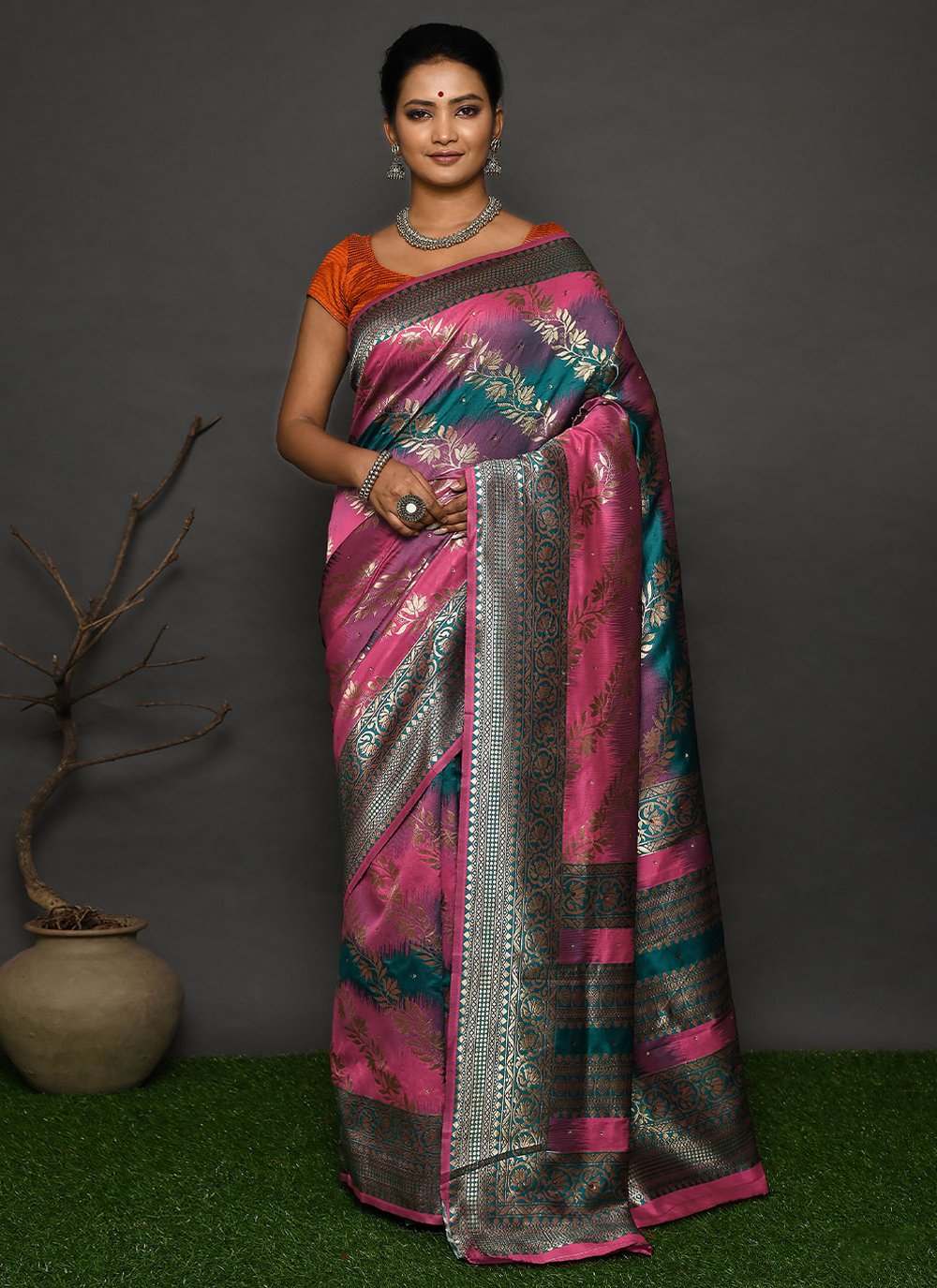 Trendy Saree Kanjivaram Silk Multi Colour Hand Work Saree