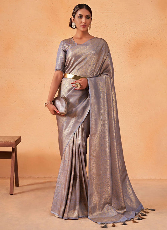 Classic Kanjivaram Silk Grey Weaving Saree