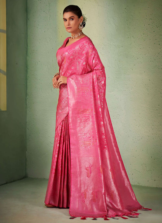 Classic Kanjivaram Silk Pink Weaving Saree