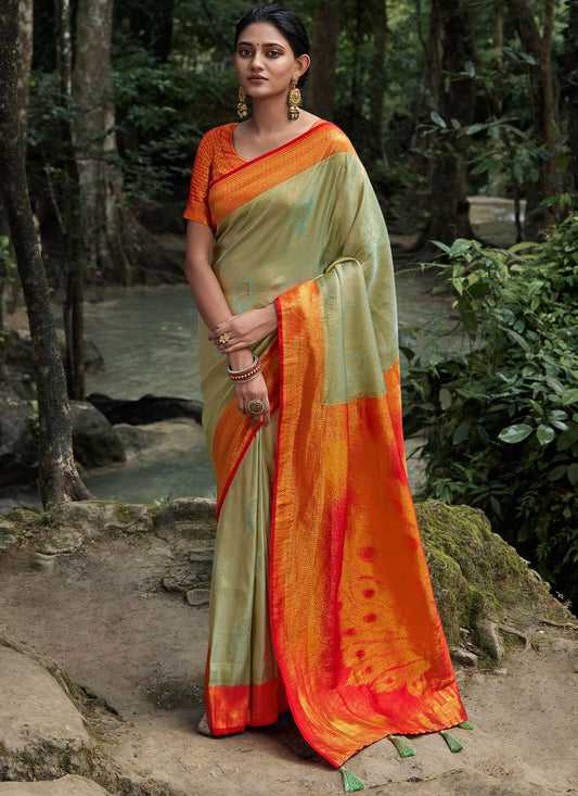 Contemporary Kanjivaram Silk Sea Green Woven Saree