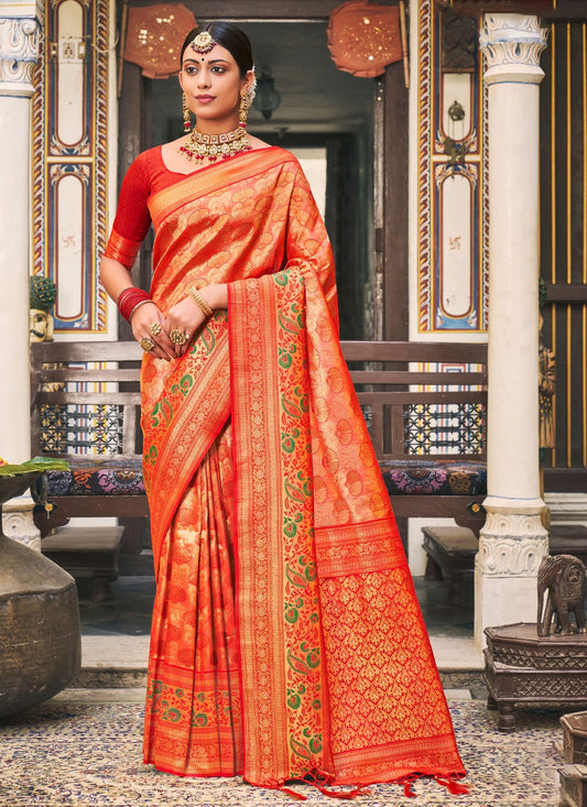 Traditional Saree Kanjivaram Silk Red Embroidered Saree