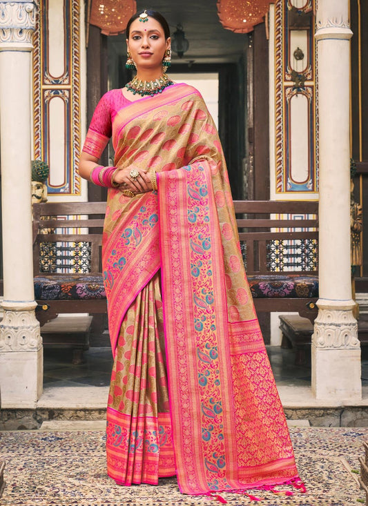 Traditional Saree Kanjivaram Silk Beige Embroidered Saree