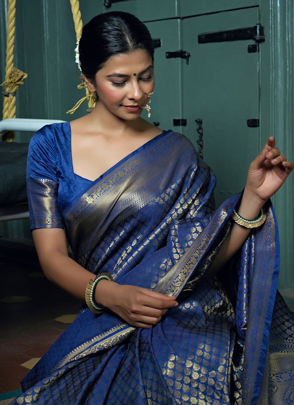 Classic Kanjivaram Silk Blue Weaving Saree