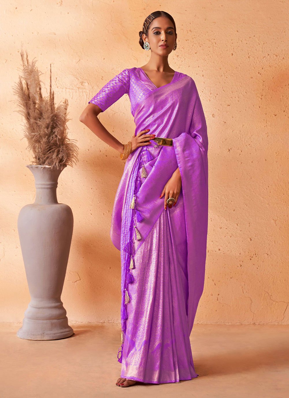 Contemporary Kanjivaram Silk Violet Weaving Saree