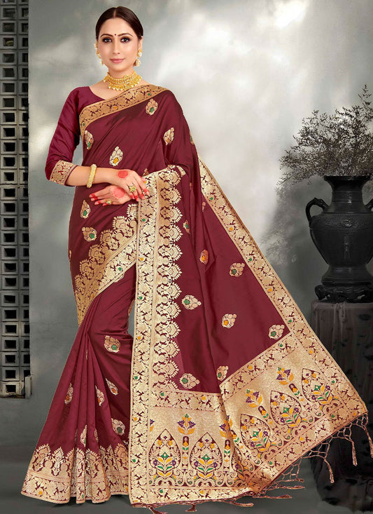 Classic Art Silk Kanjivaram Silk Maroon Weaving Saree