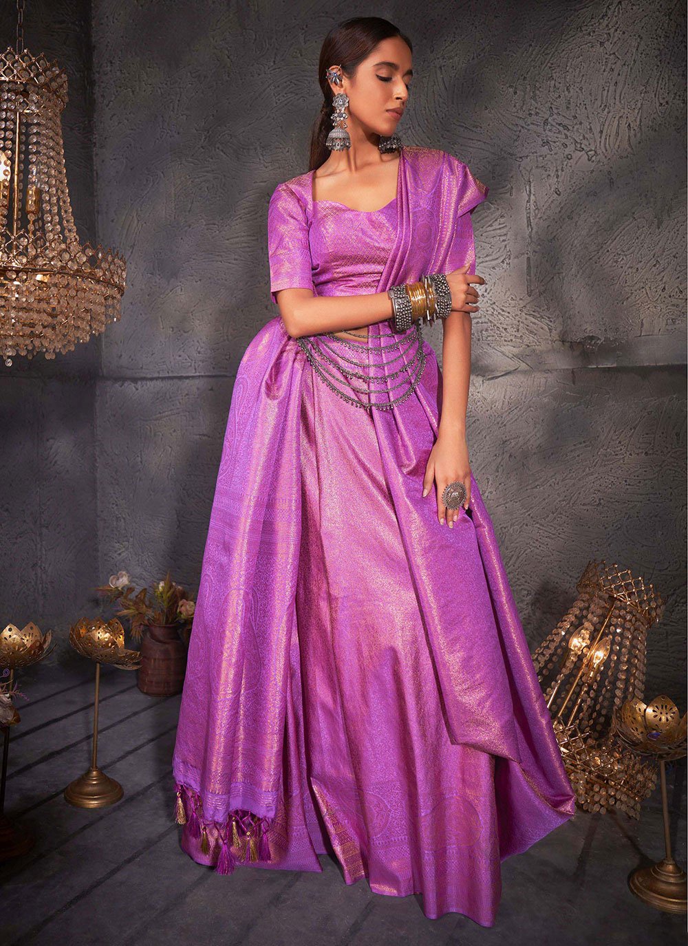 Classic Kanjivaram Silk Purple Woven Saree