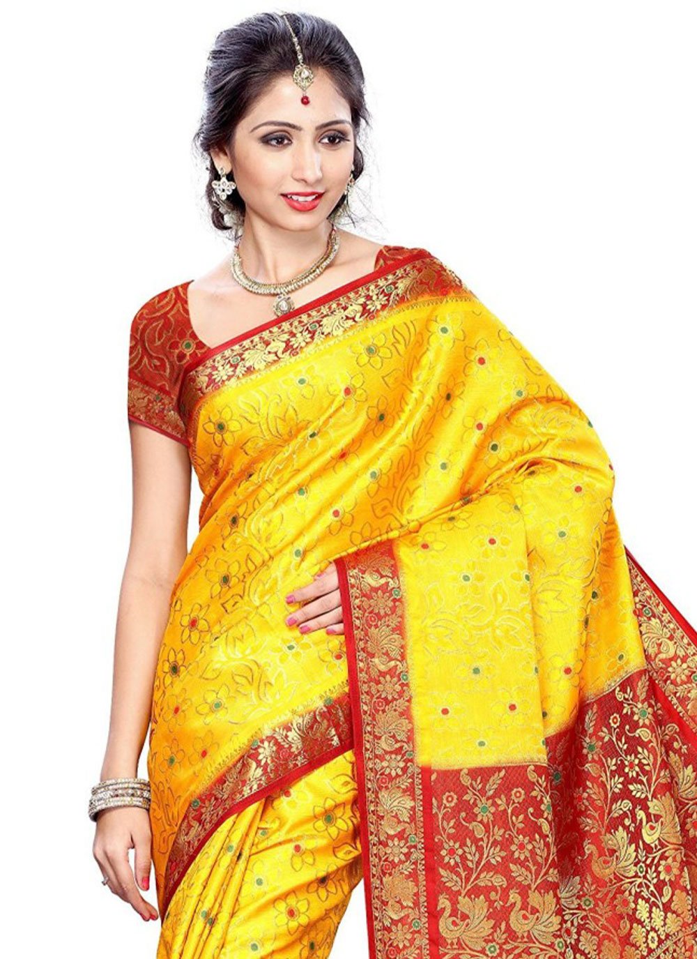 Contemporary Kanjivaram Silk Yellow Zari Saree