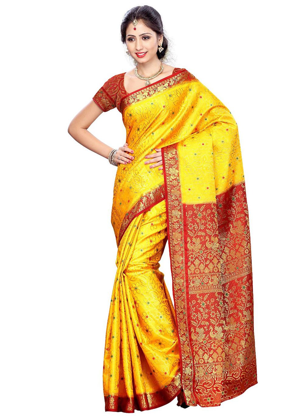 Contemporary Kanjivaram Silk Yellow Zari Saree