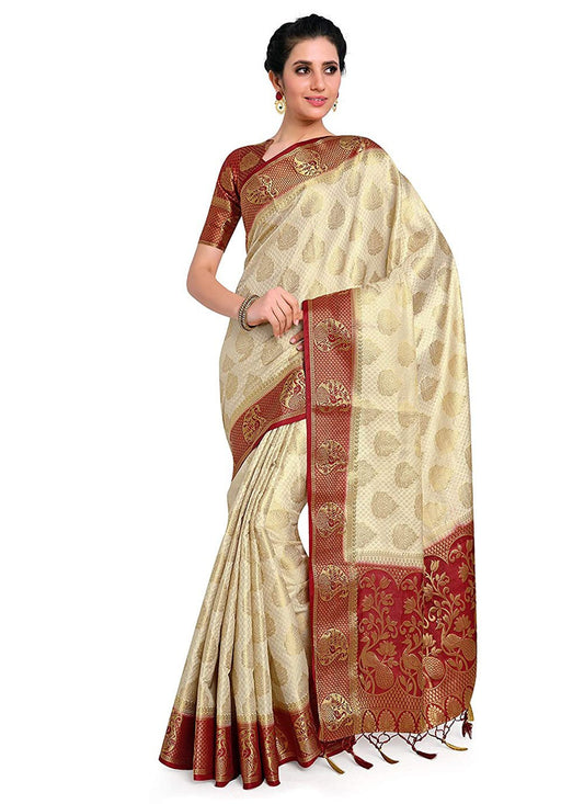 Classic Kanjivaram Silk Cream Zari Saree