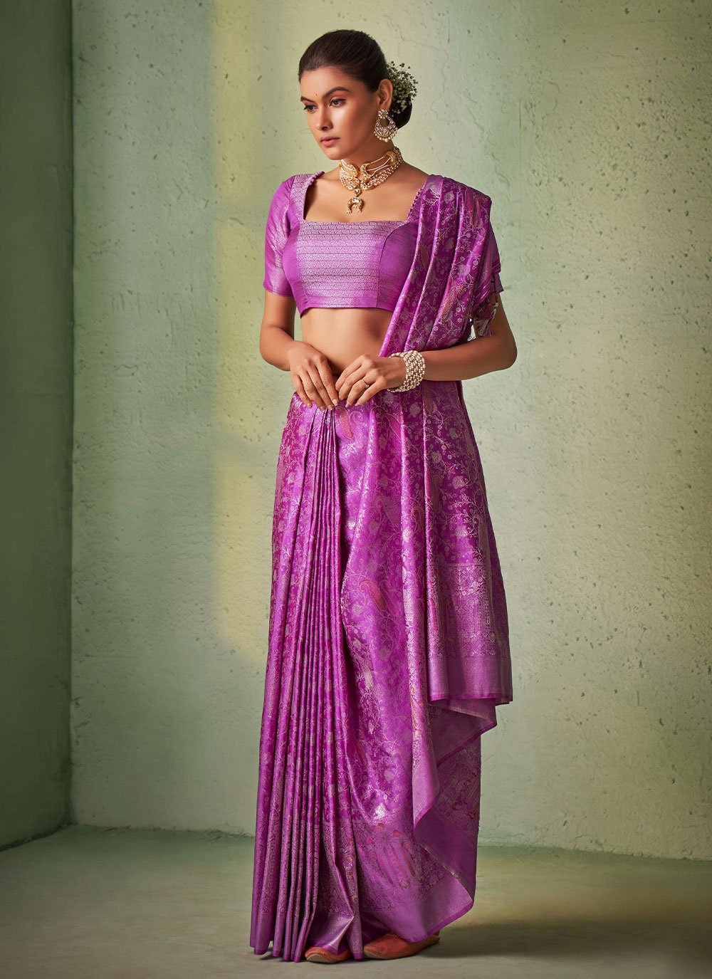 Trendy Saree Kanjivaram Silk Purple Weaving Saree