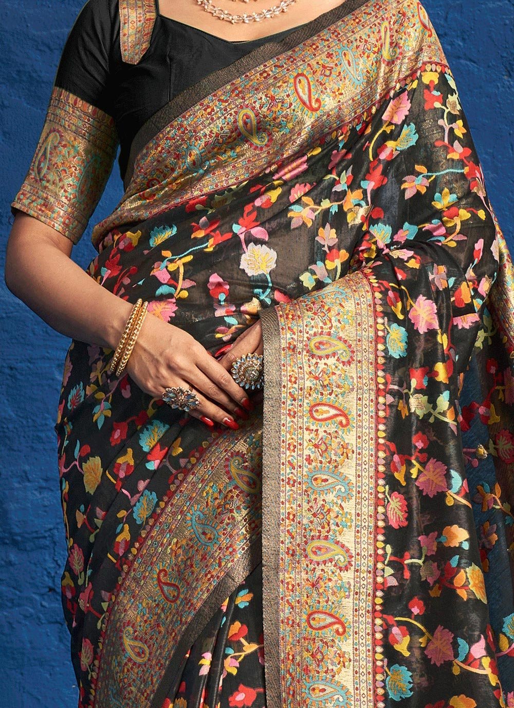 Traditional Saree Silk Black Kashmiri Saree