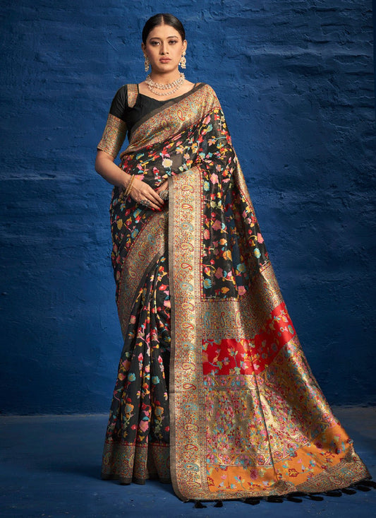 Traditional Saree Silk Black Kashmiri Saree