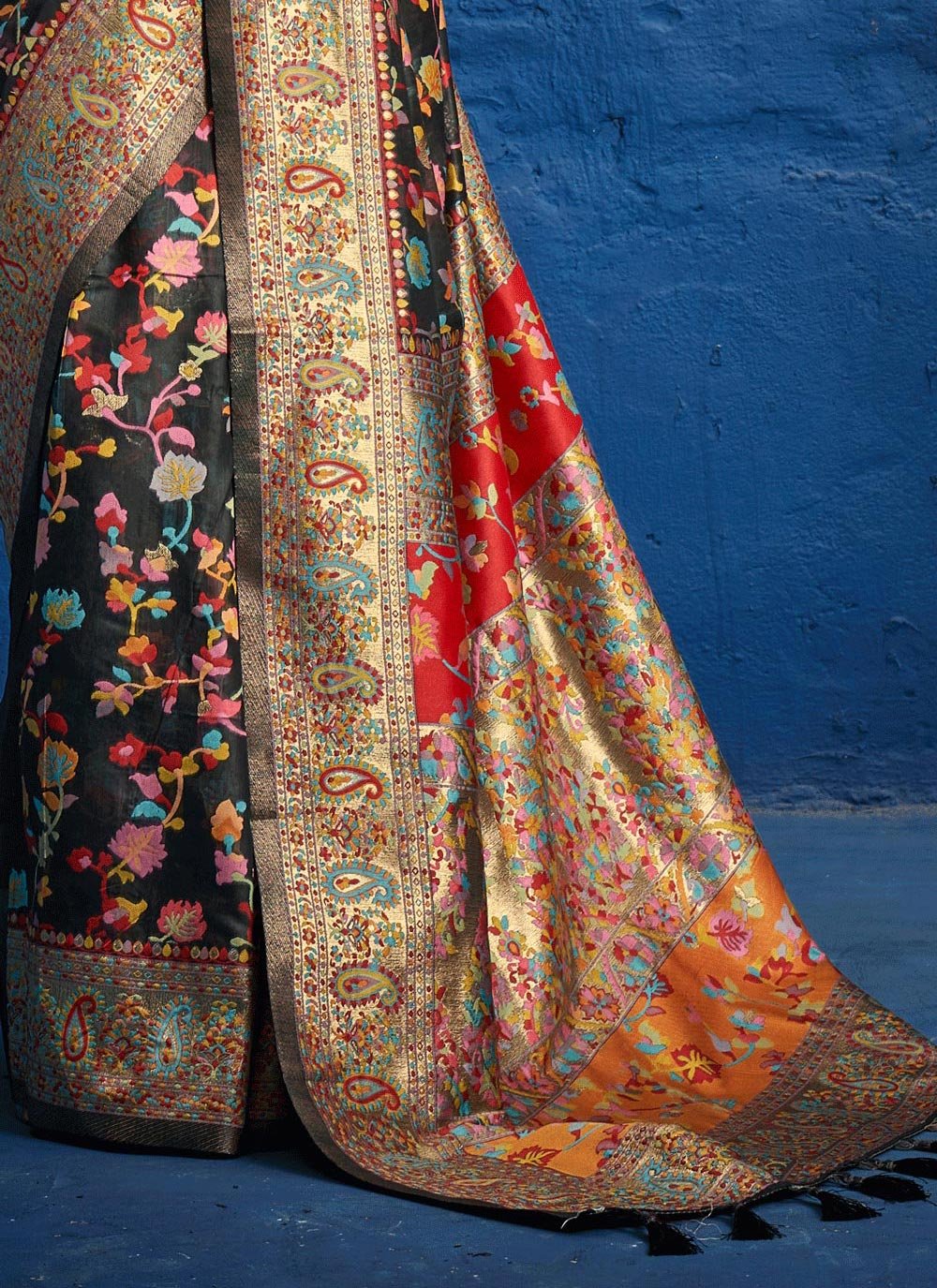 Traditional Saree Silk Black Kashmiri Saree