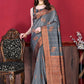 Contemporary Katan Silk Grey Patch Border Saree