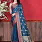 Classic Katan Silk Blue Patch Border Saree
