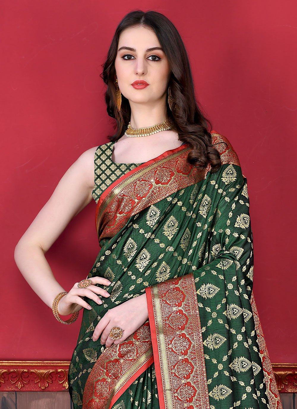 Trendy Saree Katan Silk Green Patch Border Saree