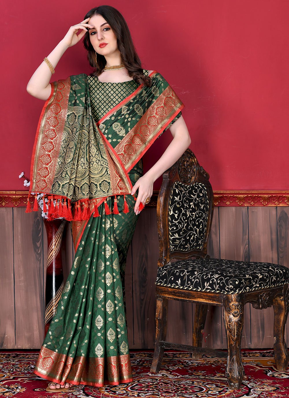 Trendy Saree Katan Silk Green Patch Border Saree