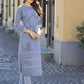 Designer Kurti Cotton Khadi Grey Embroidered Kurtis