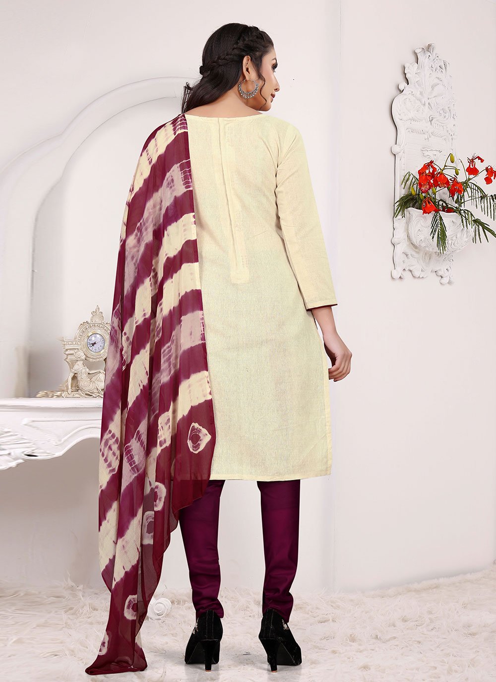 Salwar Suit Cotton Khadi Cream Embroidered Salwar Kameez