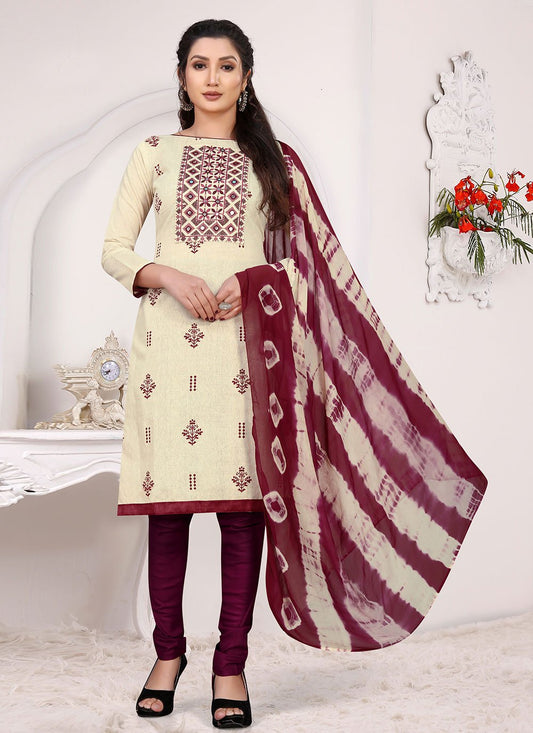 Salwar Suit Cotton Khadi Cream Embroidered Salwar Kameez