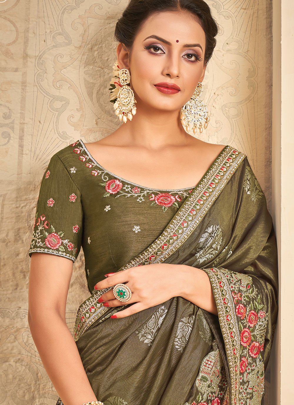 Classic Khadi Silk Green Embroidered Saree