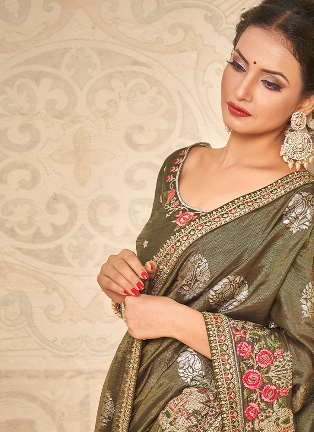 Classic Khadi Silk Green Embroidered Saree