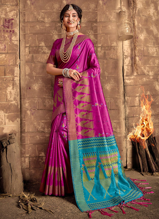 Contemporary Khadi Silk Magenta Weaving Saree