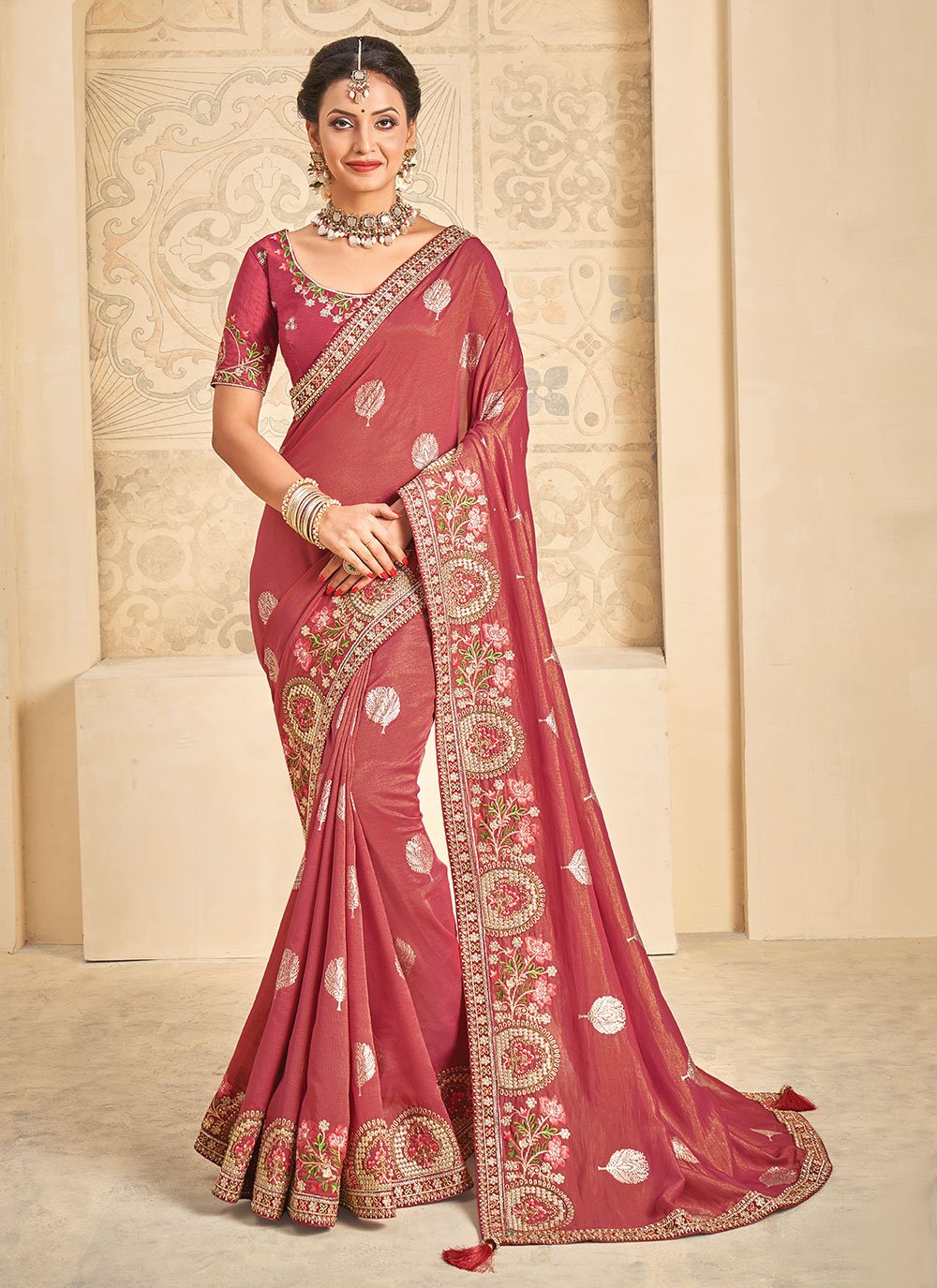 Trendy Saree Khadi Silk Pink Embroidered Saree