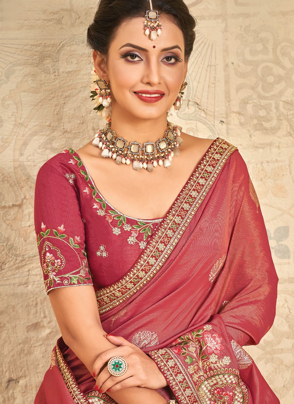 Trendy Saree Khadi Silk Pink Embroidered Saree