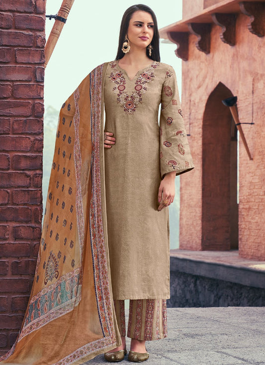 Salwar Suit Cotton Khaki Print Salwar Kameez