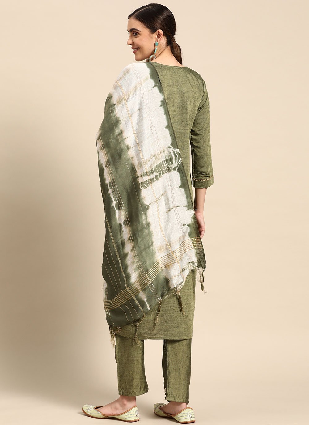 Salwar Suit Poly Cotton Khaki Embroidered Salwar Kameez