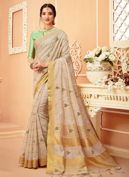 Classic Cotton Brown Khatli Work Saree