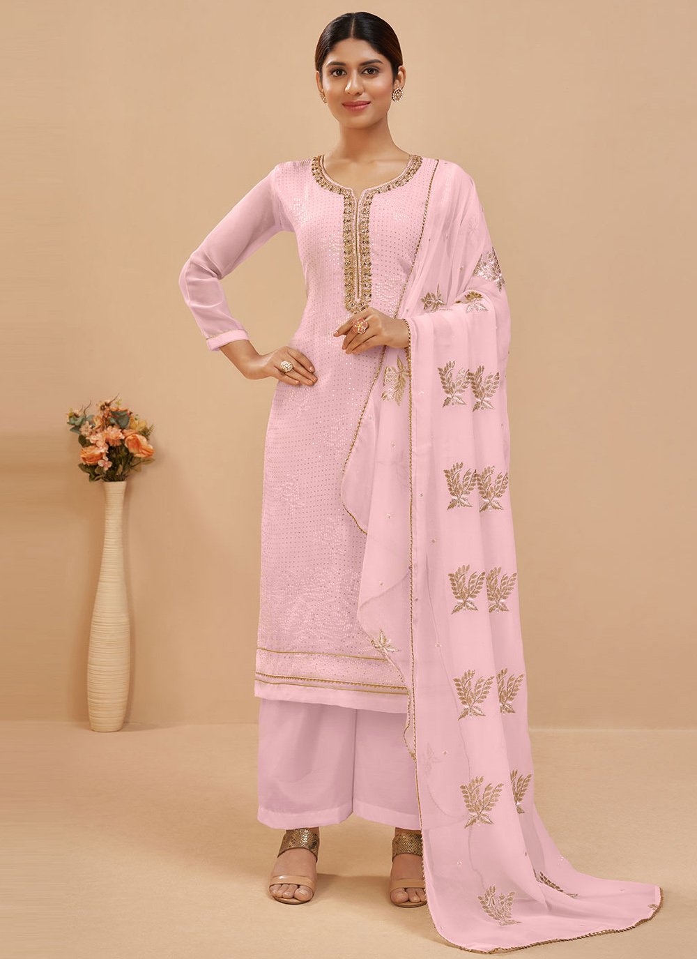 Floor Lenght Salwar Suit Georgette Lavender Embroidered Salwar Kameez